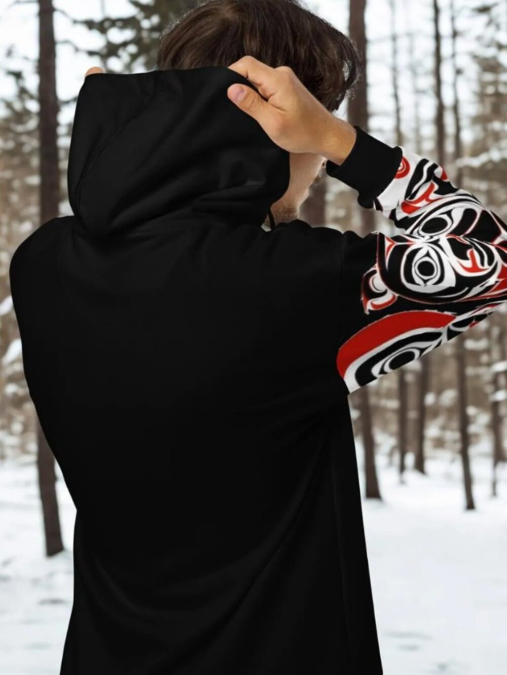 Zippered black Hoodie with Haida Tlingit design. Size L - Picture 6 of 14